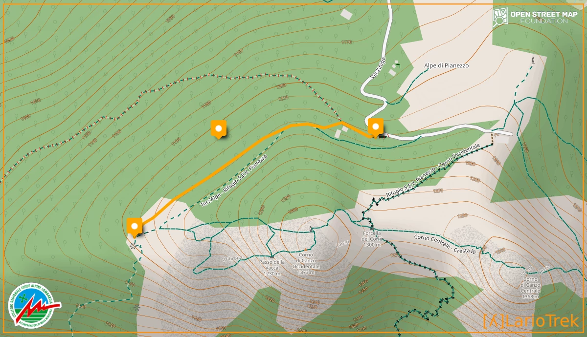 Sentiero e posizione dei Campi Solcati